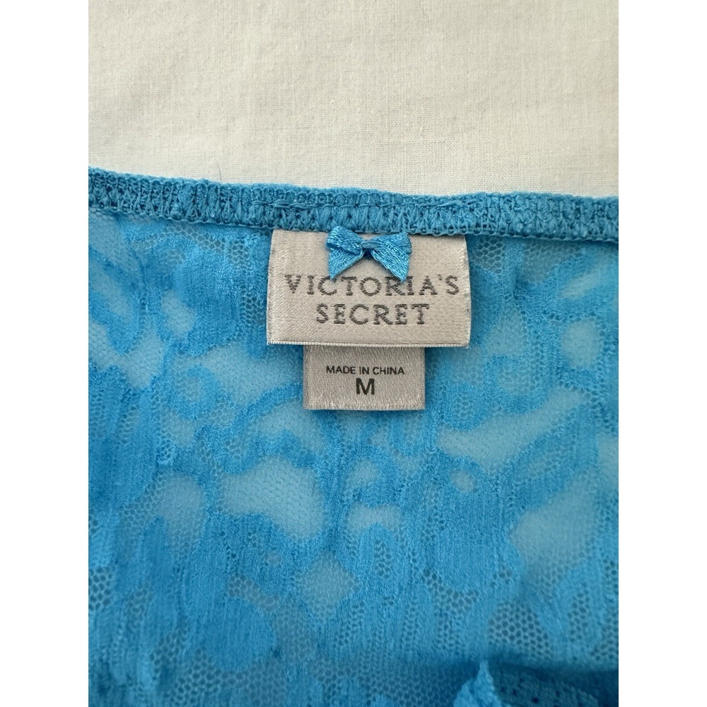 Victoria Secret Mesh Lace Chemise Slip Dress Blue Aqua‎ Size Medium Sheer Empire - Picture 4 of 9